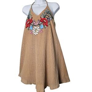 Judith March Bohemian Embroidered Crochet Mini Dress M Lined Cotton Festival